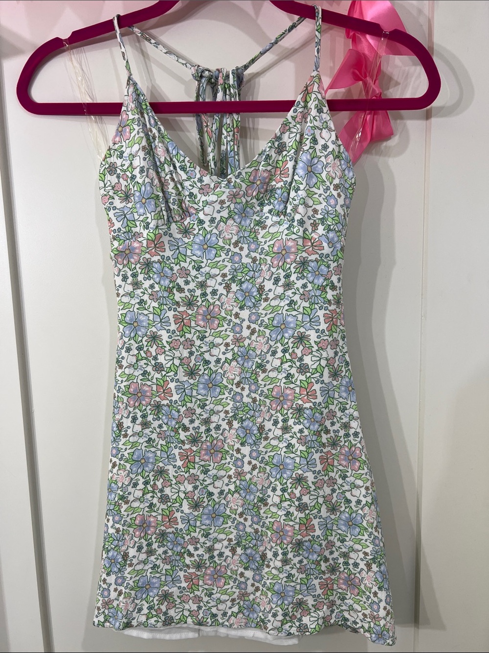 Princess Polly White Floral Mini Dress with Pastel Pink & Blue